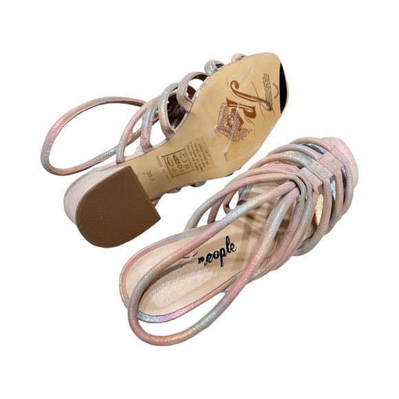 NEW FREE PEOPLE Colette Ankle Strap Rainbow Metallic Leather Heel Sandals Sz 7.5 - Picture 3 of 6